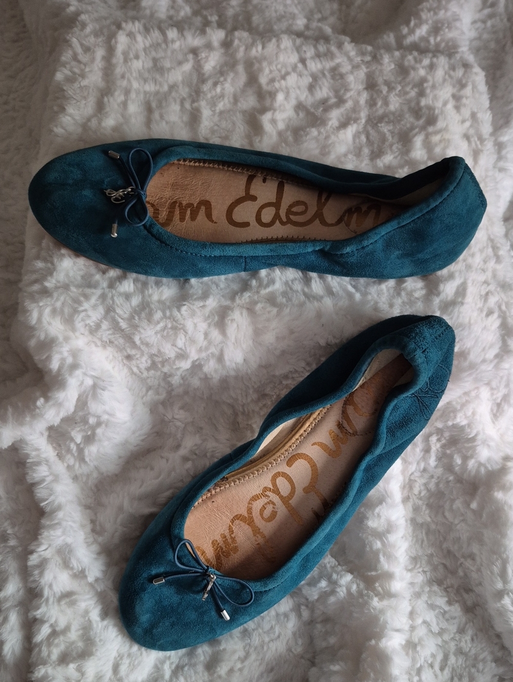 Sam Edelman Teal Suede Bow Ballet Flats